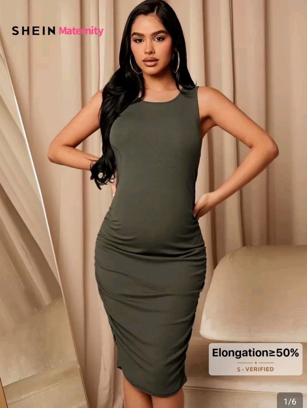 SHEIN Olive Green Ruched Tank Midi Dress